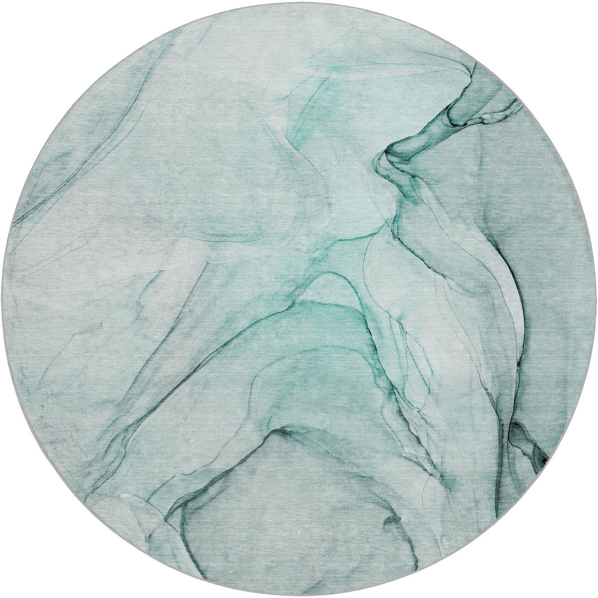 8' Teal And Ivory Abstract Shag Washable Round Rug With UV Protection - HomeRoots - Flyclothing LLC