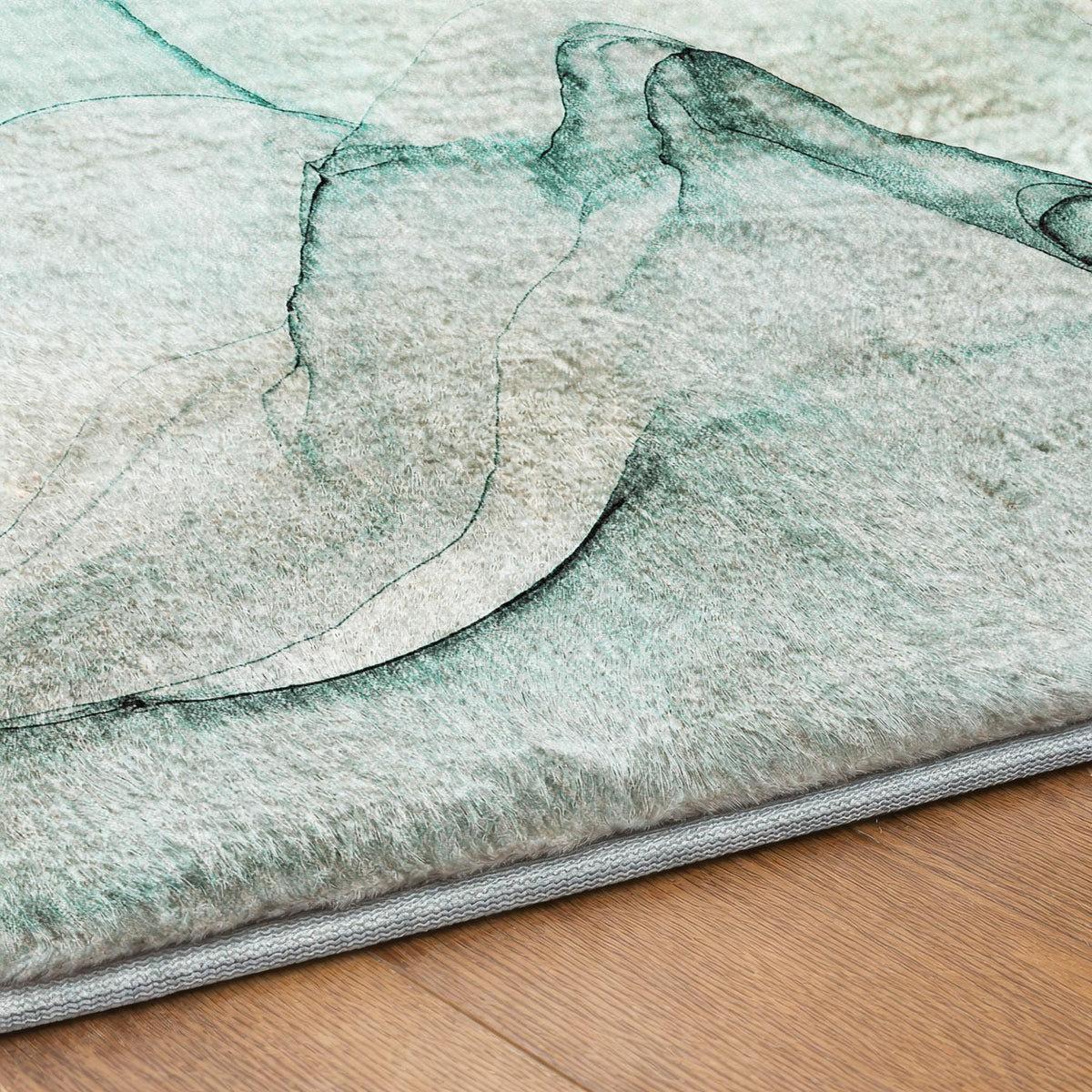 8' Teal And Ivory Abstract Shag Washable Round Rug With UV Protection - HomeRoots - Flyclothing LLC