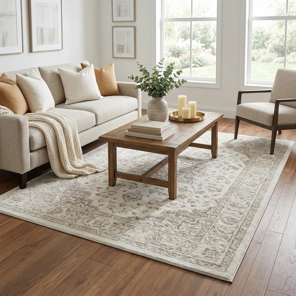 5' X 8' Peach And Ivory Geometric Shag Washable Area Rug With UV Protection - HomeRoots - Flyclothing LLC
