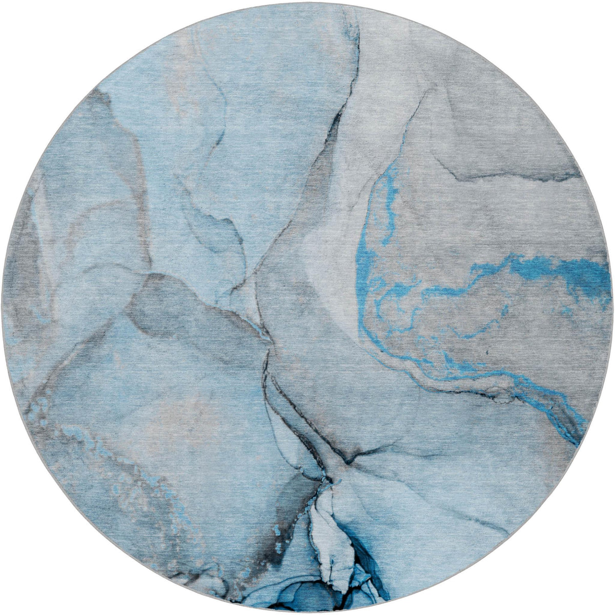 8' Blue And Denim Blue Abstract Shag Washable Round Rug With UV Protection - HomeRoots - Flyclothing LLC