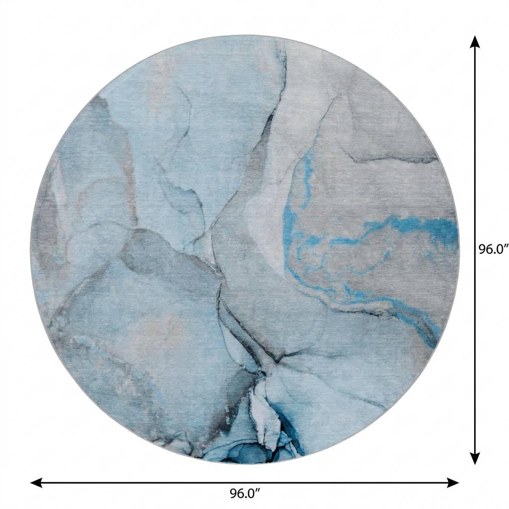 8' Blue And Denim Blue Abstract Shag Washable Round Rug With UV Protection - HomeRoots - Flyclothing LLC