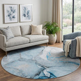 8' Blue And Denim Blue Abstract Shag Washable Round Rug With UV Protection - HomeRoots - Flyclothing LLC
