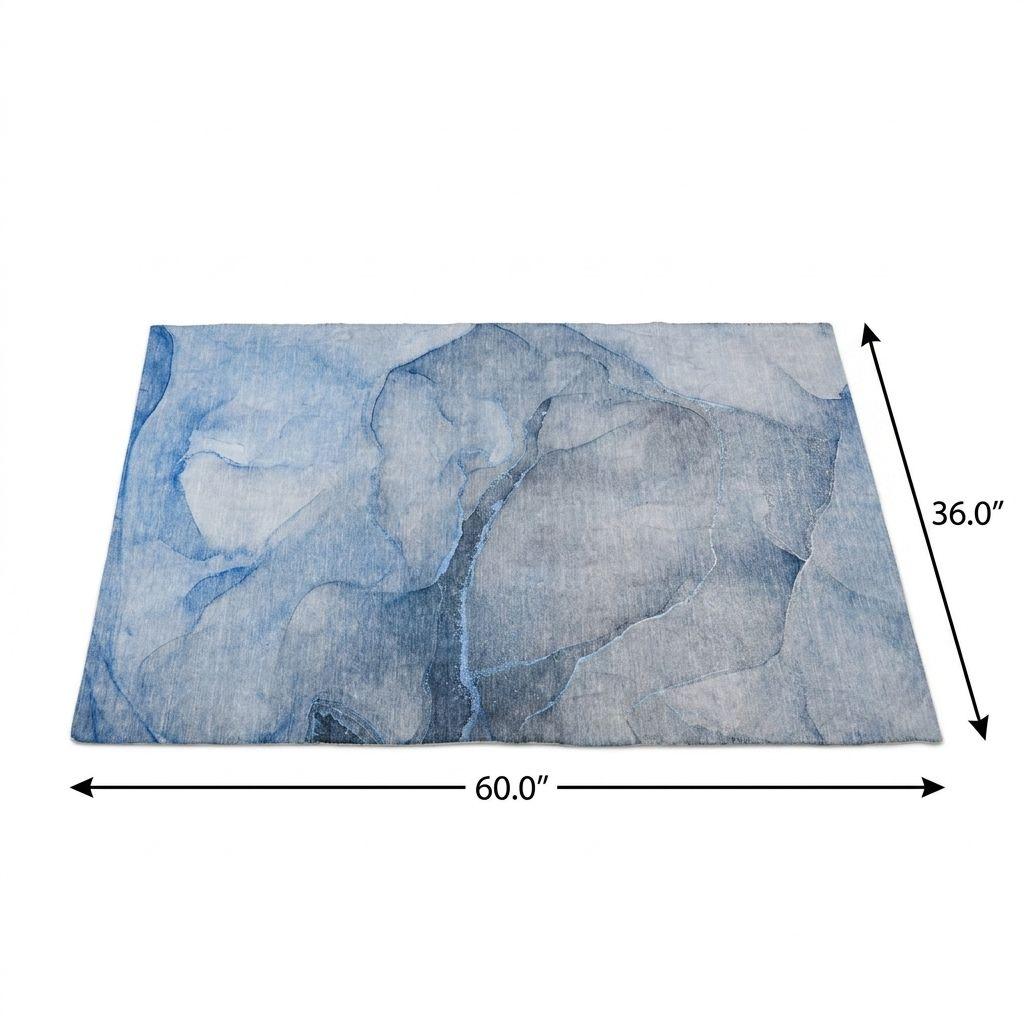 3' X 5' Blue And Navy Blue Abstract Shag Washable Area Rug With UV Protection - HomeRoots - Flyclothing LLC