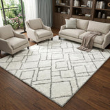 9' X 12' Peach And Ivory Geometric Shag Washable Area Rug With UV Protection - HomeRoots - Flyclothing LLC