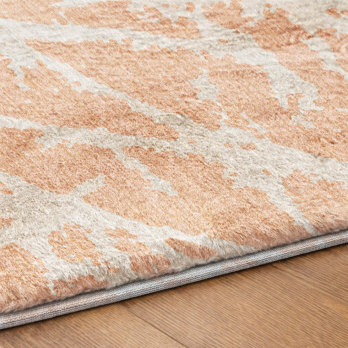 9' X 12' Peach And Ivory Geometric Shag Washable Area Rug With UV Protection - HomeRoots - Flyclothing LLC