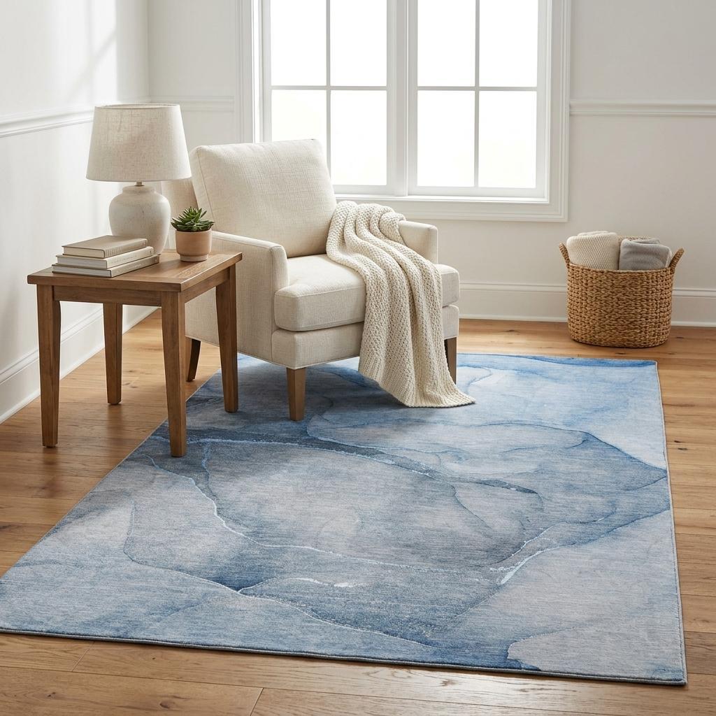 5' X 8' Blue And Navy Blue Abstract Shag Washable Area Rug With UV Protection - HomeRoots - Flyclothing LLC