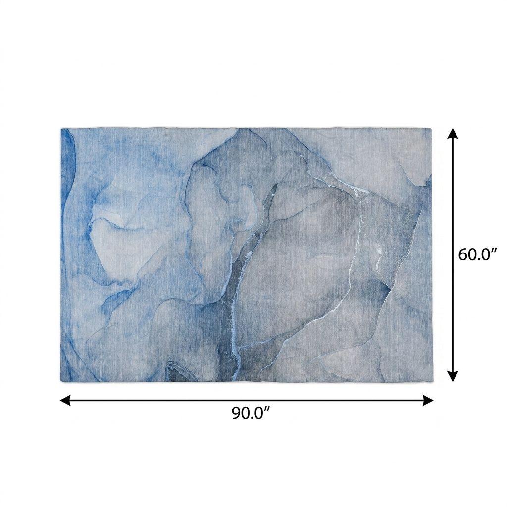 5' X 8' Blue And Navy Blue Abstract Shag Washable Area Rug With UV Protection - HomeRoots - Flyclothing LLC