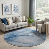 8' Blue And Navy Blue Abstract Shag Washable Round Rug With UV Protection - HomeRoots - Flyclothing LLC