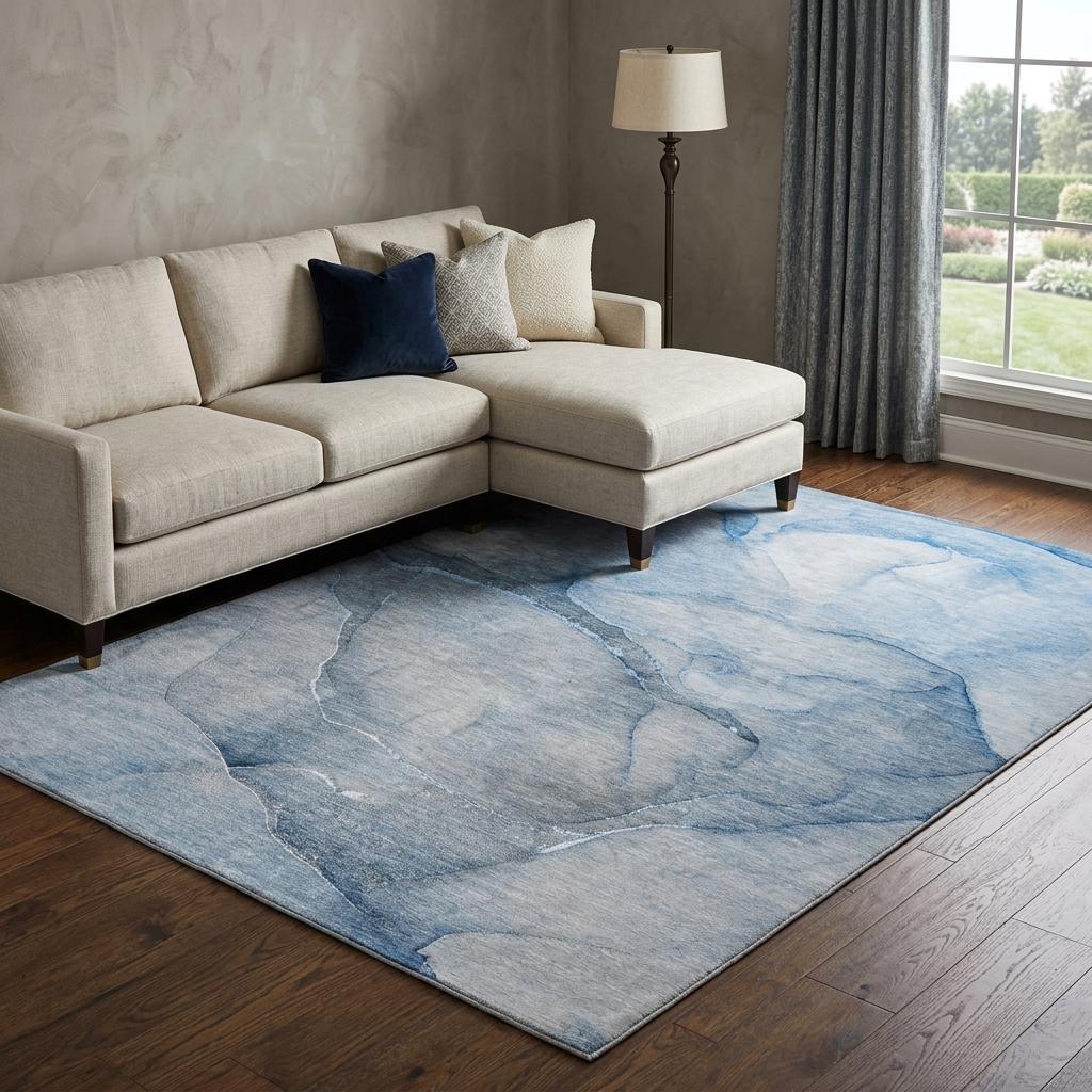 8' X 10' Blue And Navy Blue Abstract Shag Washable Area Rug With UV Protection - HomeRoots - Flyclothing LLC