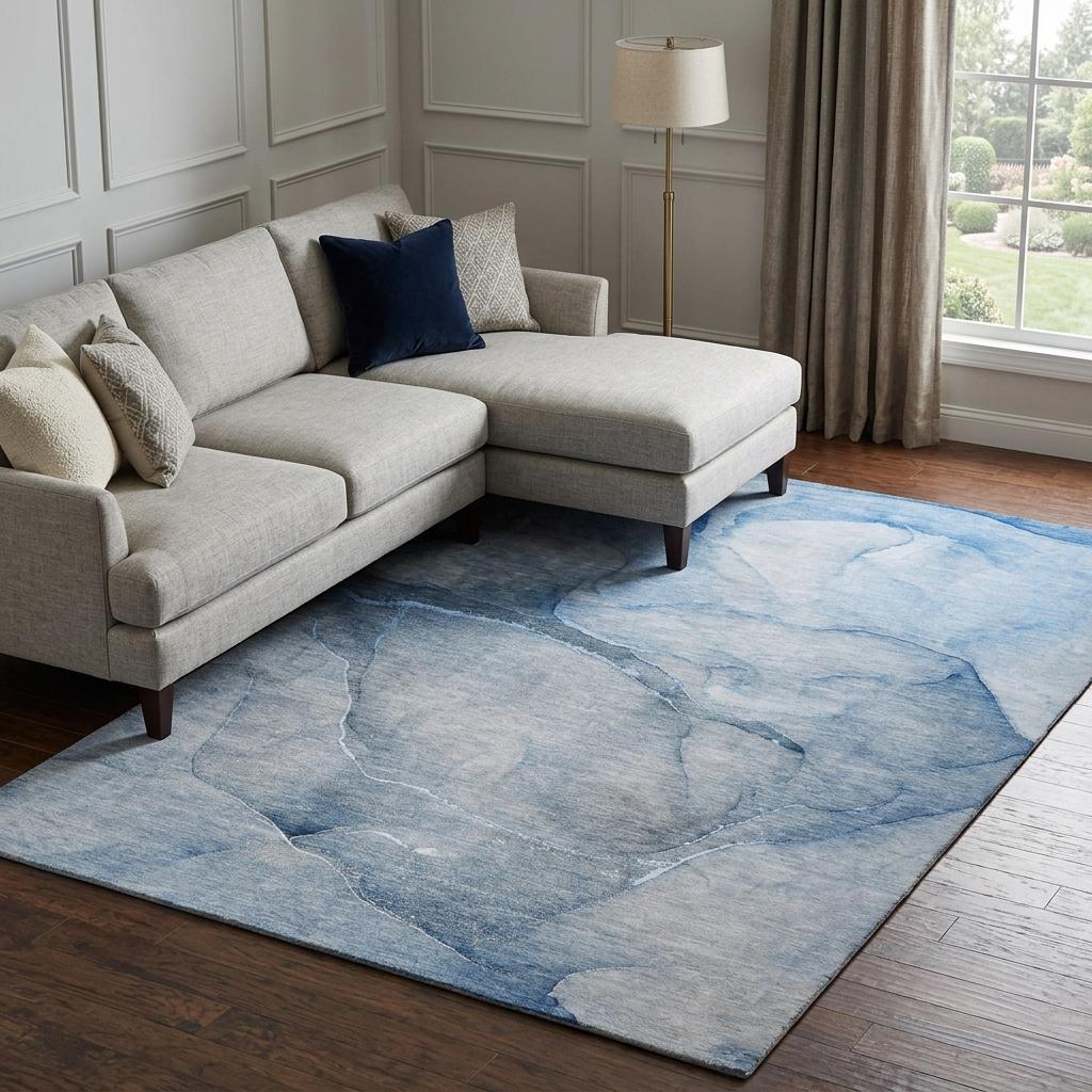 9' X 12' Blue And Navy Blue Abstract Shag Washable Area Rug With UV Protection - HomeRoots - Flyclothing LLC