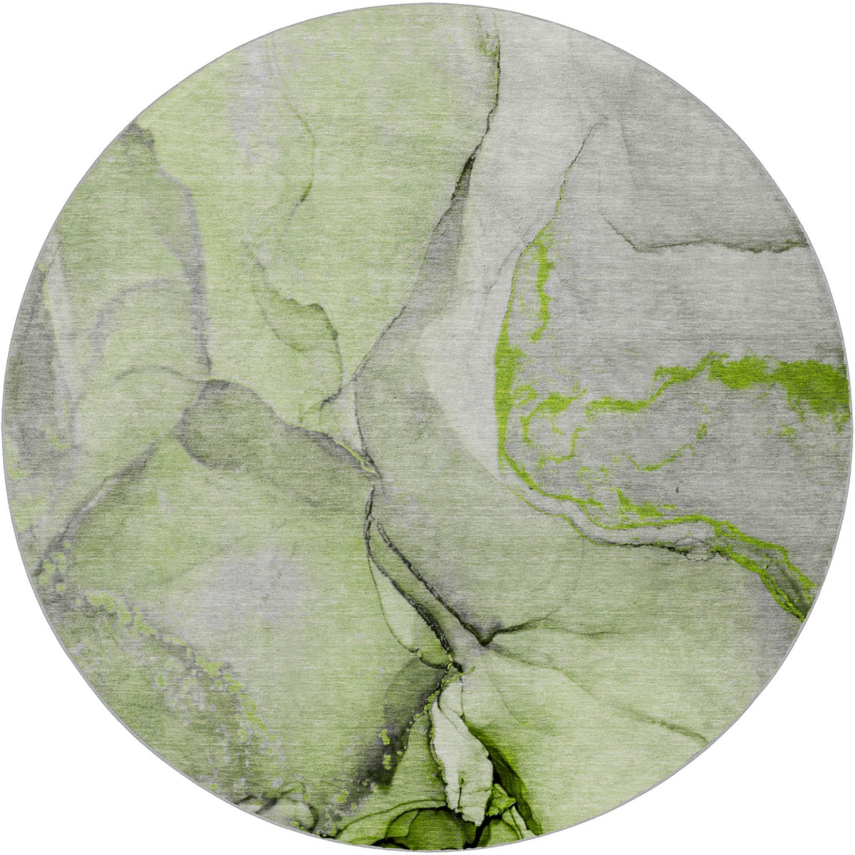 8' Green And Gray Abstract Shag Washable Round Rug With UV Protection - HomeRoots - Flyclothing LLC