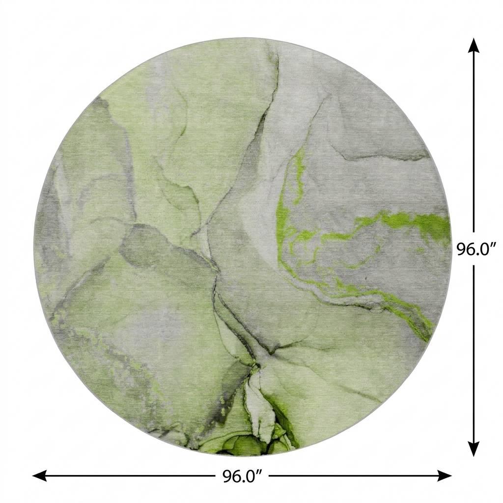 8' Green And Gray Abstract Shag Washable Round Rug With UV Protection - HomeRoots - Flyclothing LLC