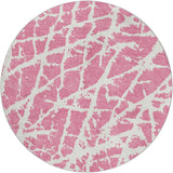 8' Pink And Ivory Geometric Shag Washable Round Rug With UV Protection - HomeRoots - Flyclothing LLC