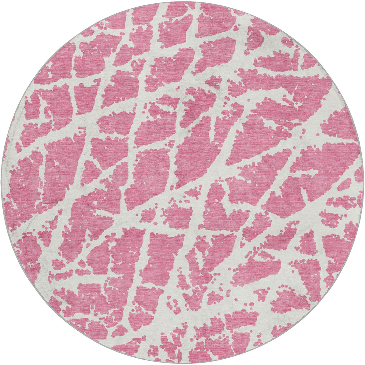 8' Pink And Ivory Geometric Shag Washable Round Rug With UV Protection - HomeRoots - Flyclothing LLC