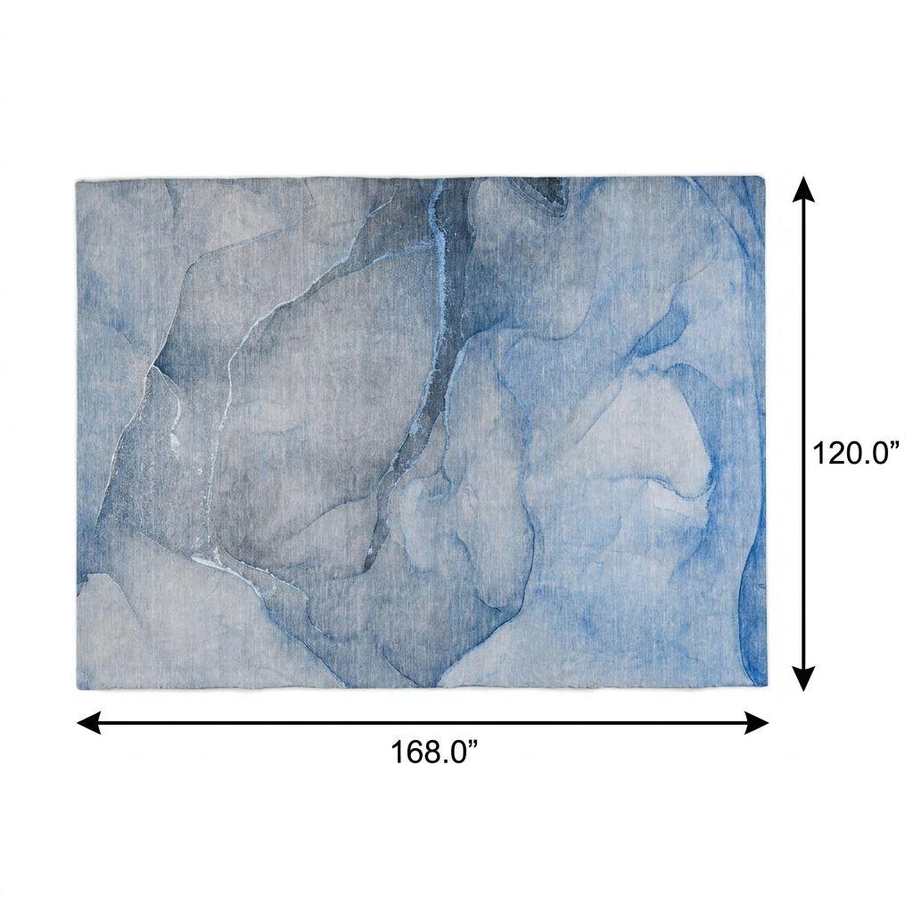 10' X 14' Blue And Navy Blue Abstract Shag Washable Area Rug With UV Protection - HomeRoots - Flyclothing LLC