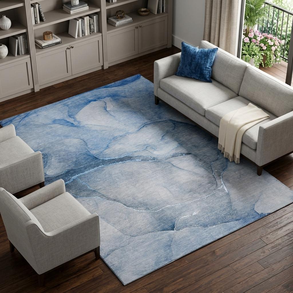 10' X 14' Blue And Navy Blue Abstract Shag Washable Area Rug With UV Protection - HomeRoots - Flyclothing LLC