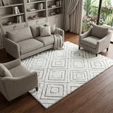 9' X 12' Pink And Ivory Geometric Shag Washable Area Rug With UV Protection - HomeRoots - Flyclothing LLC