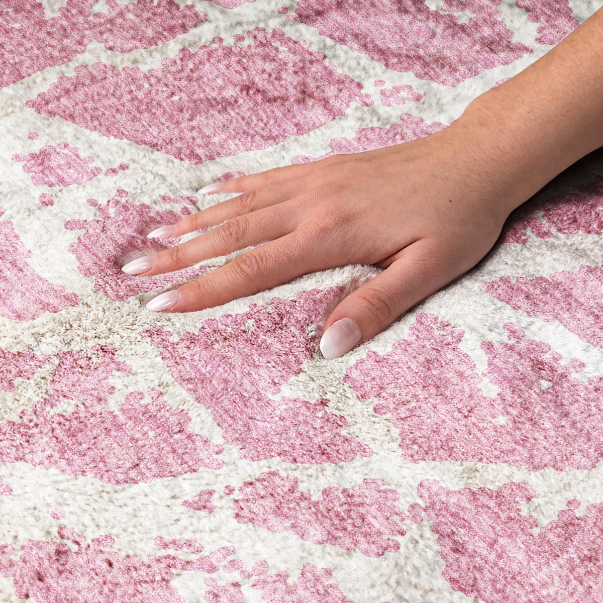 9' X 12' Pink And Ivory Geometric Shag Washable Area Rug With UV Protection - HomeRoots - Flyclothing LLC