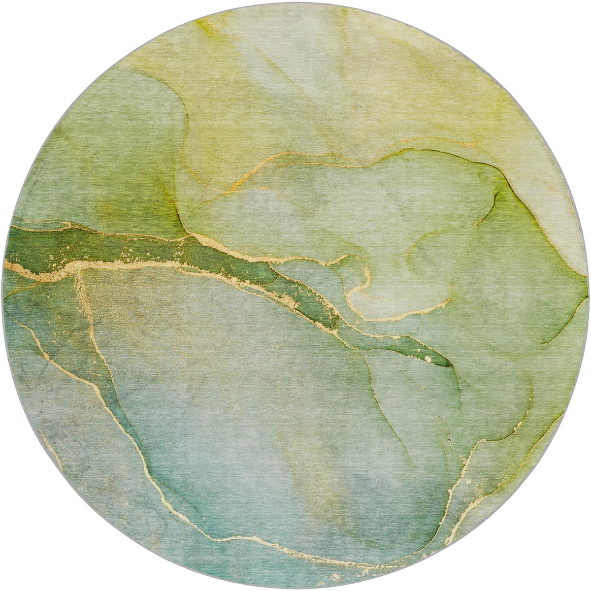 8' Green And Yellow Abstract Shag Washable Round Rug With UV Protection - HomeRoots - Flyclothing LLC