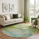 8' Green And Yellow Abstract Shag Washable Round Rug With UV Protection - HomeRoots - Flyclothing LLC