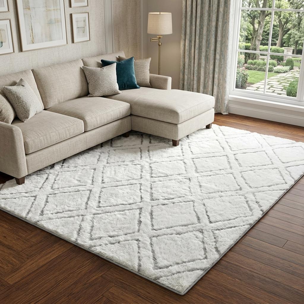 10' X 14' Pink And Ivory Geometric Shag Washable Area Rug With UV Protection - HomeRoots - Flyclothing LLC