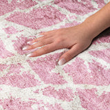 10' X 14' Pink And Ivory Geometric Shag Washable Area Rug With UV Protection - HomeRoots - Flyclothing LLC
