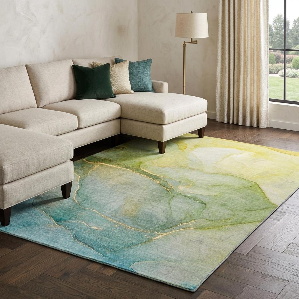 8' X 10' Green And Yellow Abstract Shag Washable Area Rug With UV Protection - HomeRoots - Flyclothing LLC