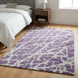 3' X 5' Purple And Ivory Geometric Shag Washable Area Rug With UV Protection - HomeRoots - Flyclothing LLC