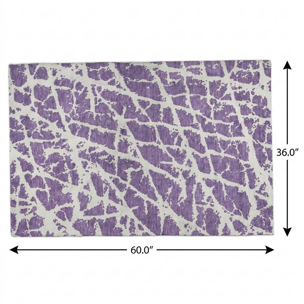 3' X 5' Purple And Ivory Geometric Shag Washable Area Rug With UV Protection - HomeRoots - Flyclothing LLC