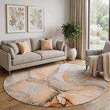 8' Orange And Peach Abstract Shag Washable Round Rug With UV Protection - HomeRoots - Flyclothing LLC