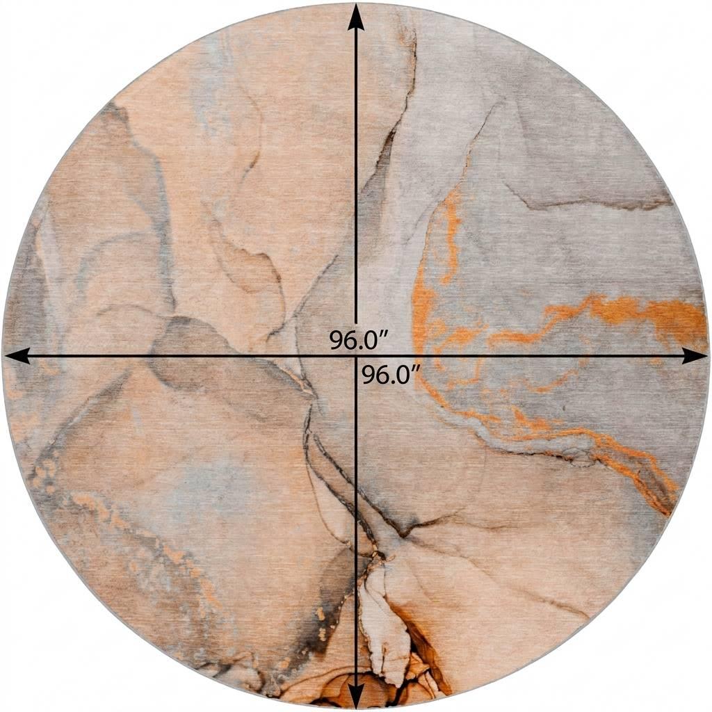 8' Orange And Peach Abstract Shag Washable Round Rug With UV Protection - HomeRoots - Flyclothing LLC