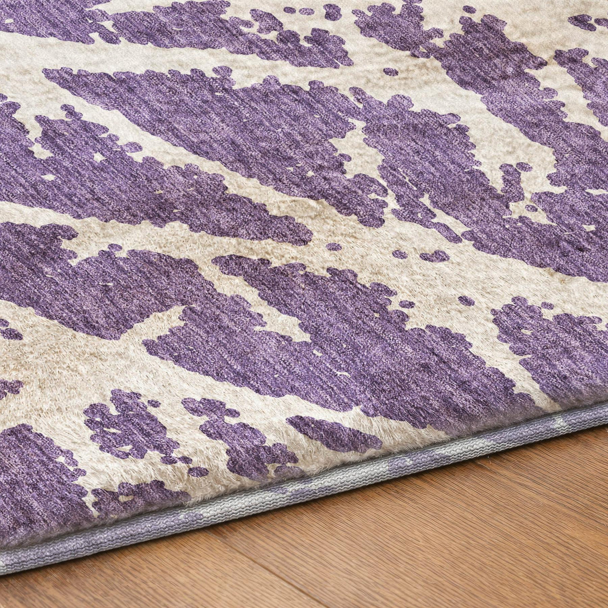 8' Purple And Ivory Geometric Shag Washable Round Rug With UV Protection - HomeRoots - Flyclothing LLC