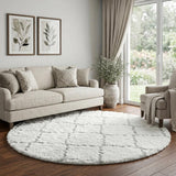 8' Purple And Ivory Geometric Shag Washable Round Rug With UV Protection - HomeRoots - Flyclothing LLC