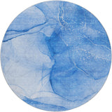 8' Blue And Denim Blue Abstract Shag Washable Round Rug With UV Protection - HomeRoots - Flyclothing LLC