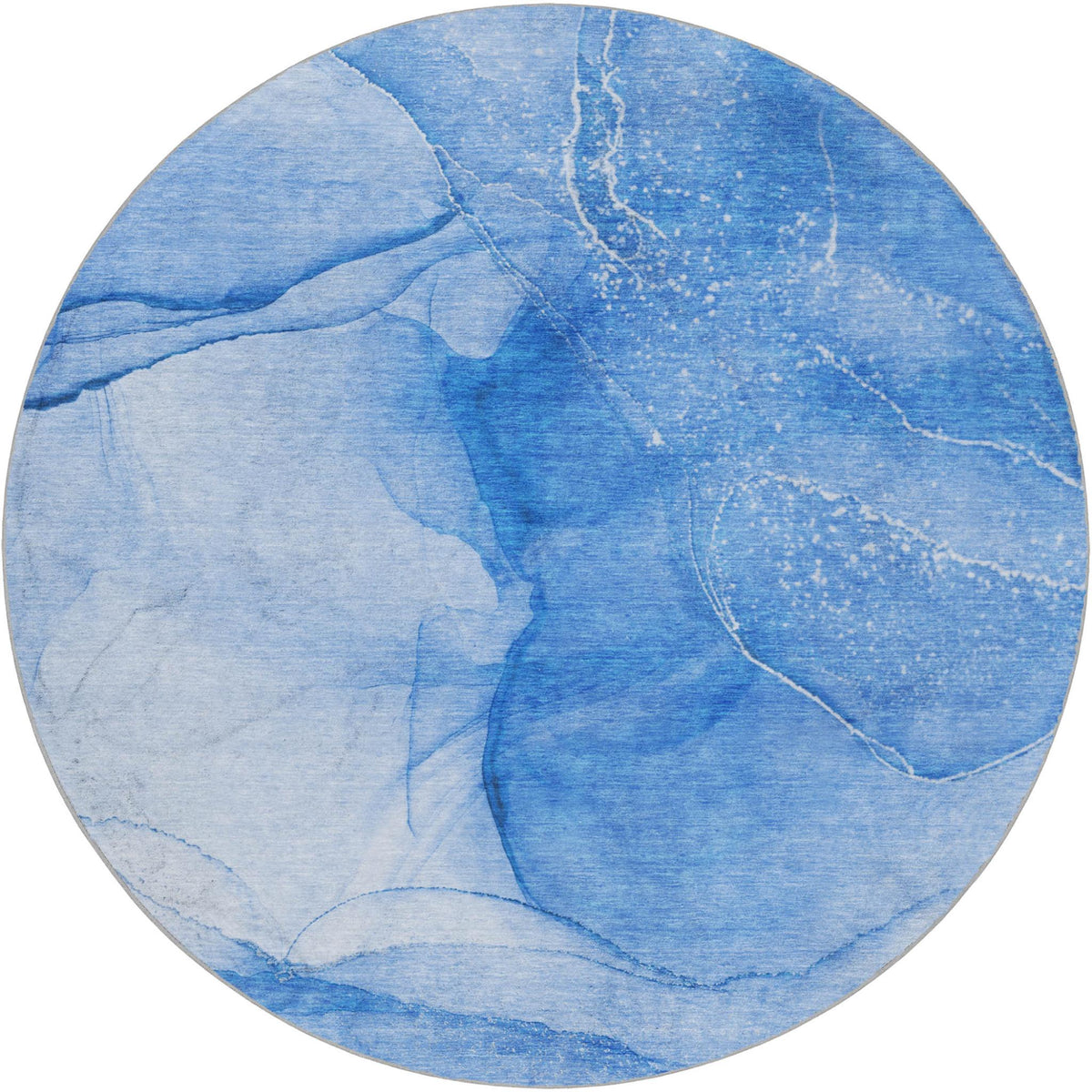 8' Blue And Denim Blue Abstract Shag Washable Round Rug With UV Protection - HomeRoots - Flyclothing LLC
