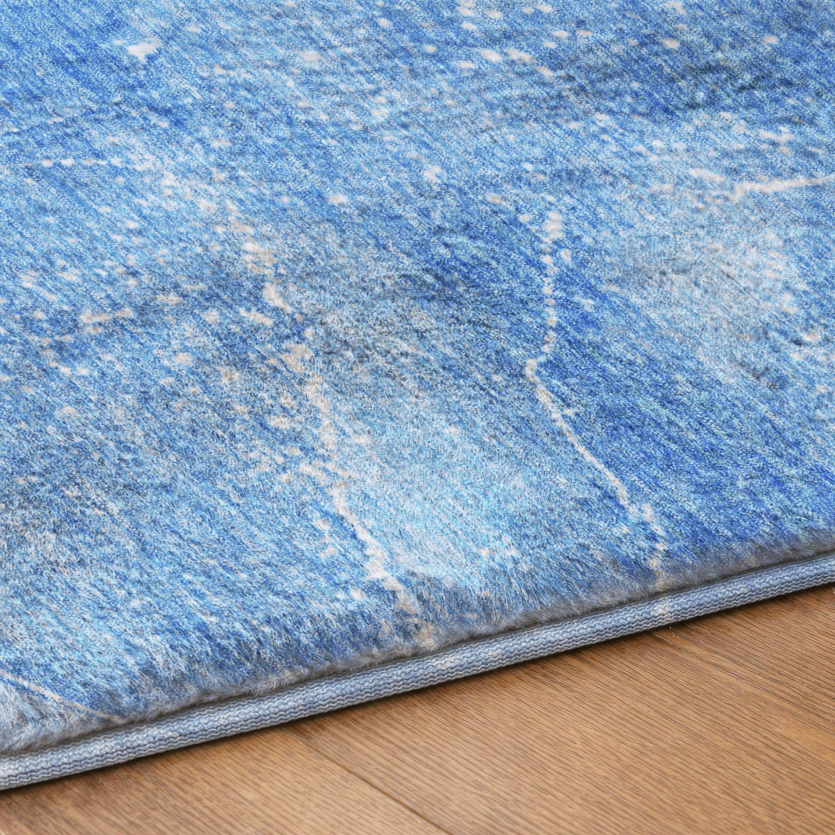 8' Blue And Denim Blue Abstract Shag Washable Round Rug With UV Protection - HomeRoots - Flyclothing LLC