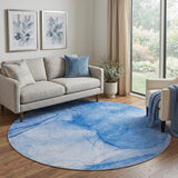 8' Blue And Denim Blue Abstract Shag Washable Round Rug With UV Protection - HomeRoots - Flyclothing LLC