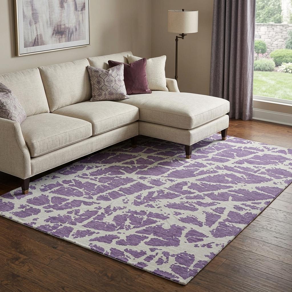 8' X 10' Purple And Ivory Geometric Shag Washable Area Rug With UV Protection - HomeRoots - Flyclothing LLC