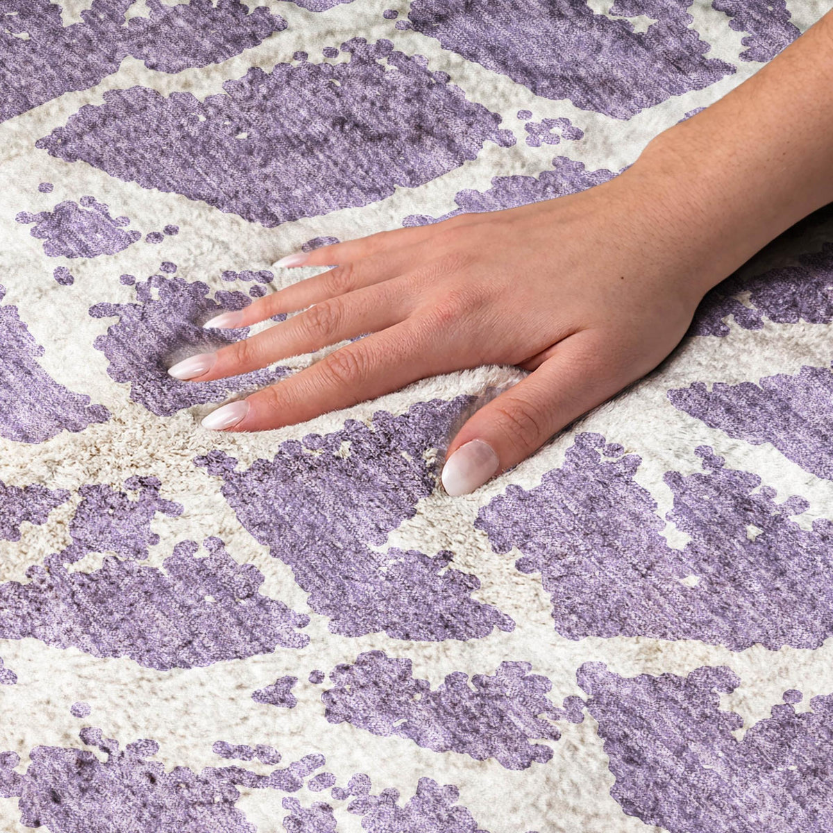 8' X 10' Purple And Ivory Geometric Shag Washable Area Rug With UV Protection - HomeRoots - Flyclothing LLC