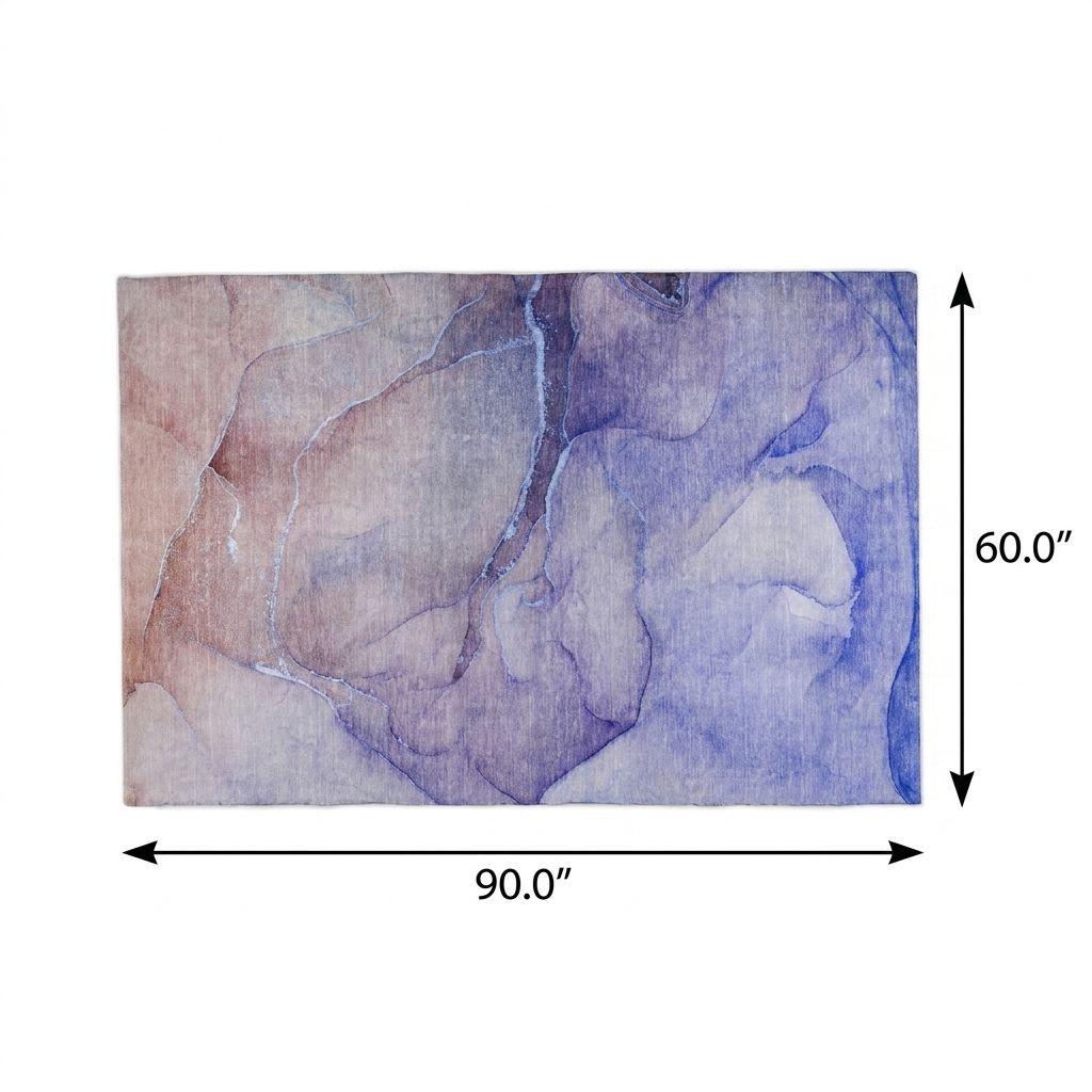 5' X 8' Navy Blue And Blue Abstract Shag Washable Area Rug With UV Protection - HomeRoots - Flyclothing LLC