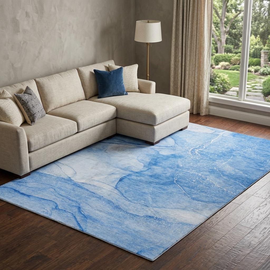 9' X 12' Blue And Denim Blue Abstract Shag Washable Area Rug With UV Protection - HomeRoots - Flyclothing LLC