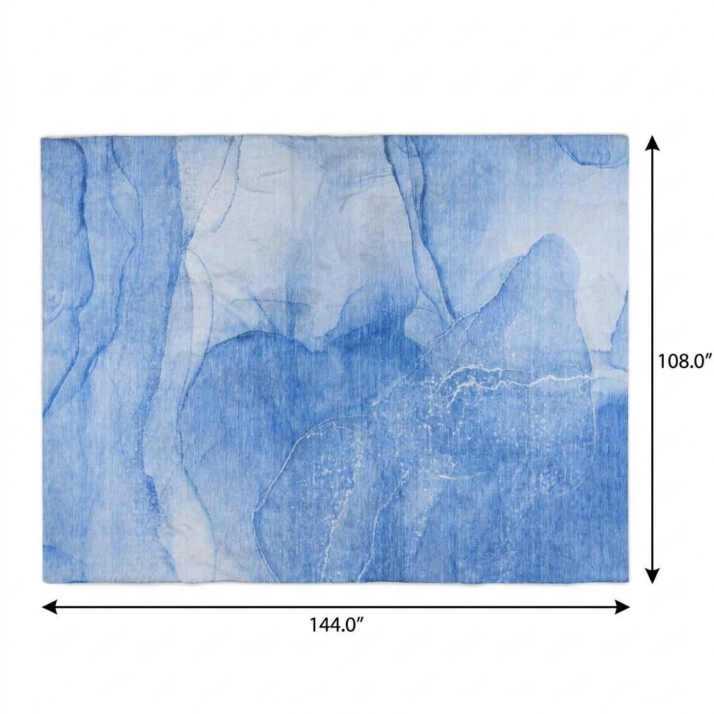 9' X 12' Blue And Denim Blue Abstract Shag Washable Area Rug With UV Protection - HomeRoots - Flyclothing LLC