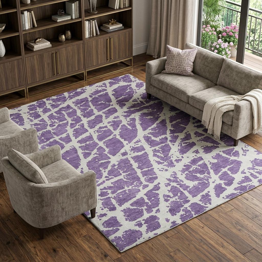 10' X 14' Purple And Ivory Geometric Shag Washable Area Rug With UV Protection - HomeRoots - Flyclothing LLC