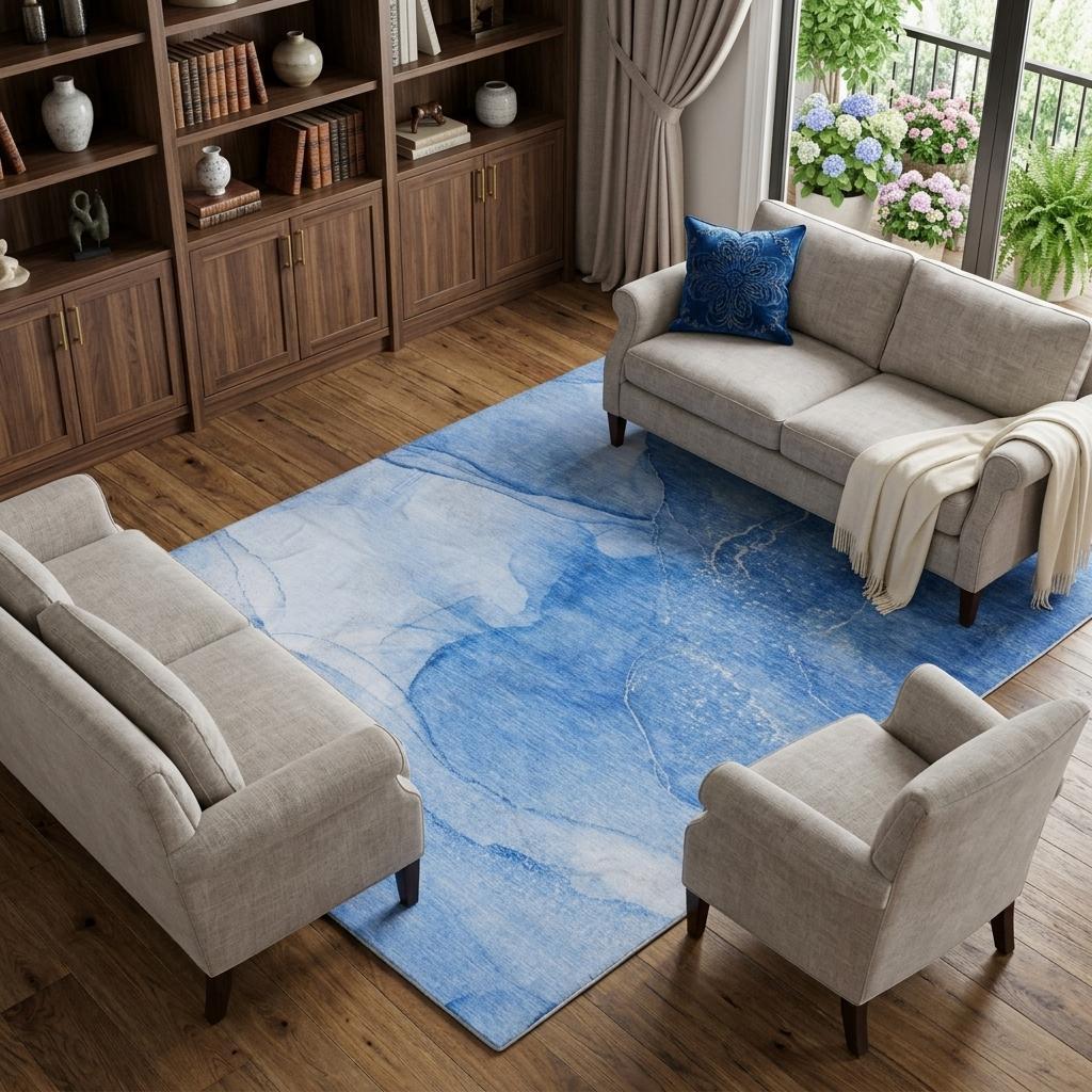 10' X 14' Blue And Denim Blue Abstract Shag Washable Area Rug With UV Protection - HomeRoots - Flyclothing LLC