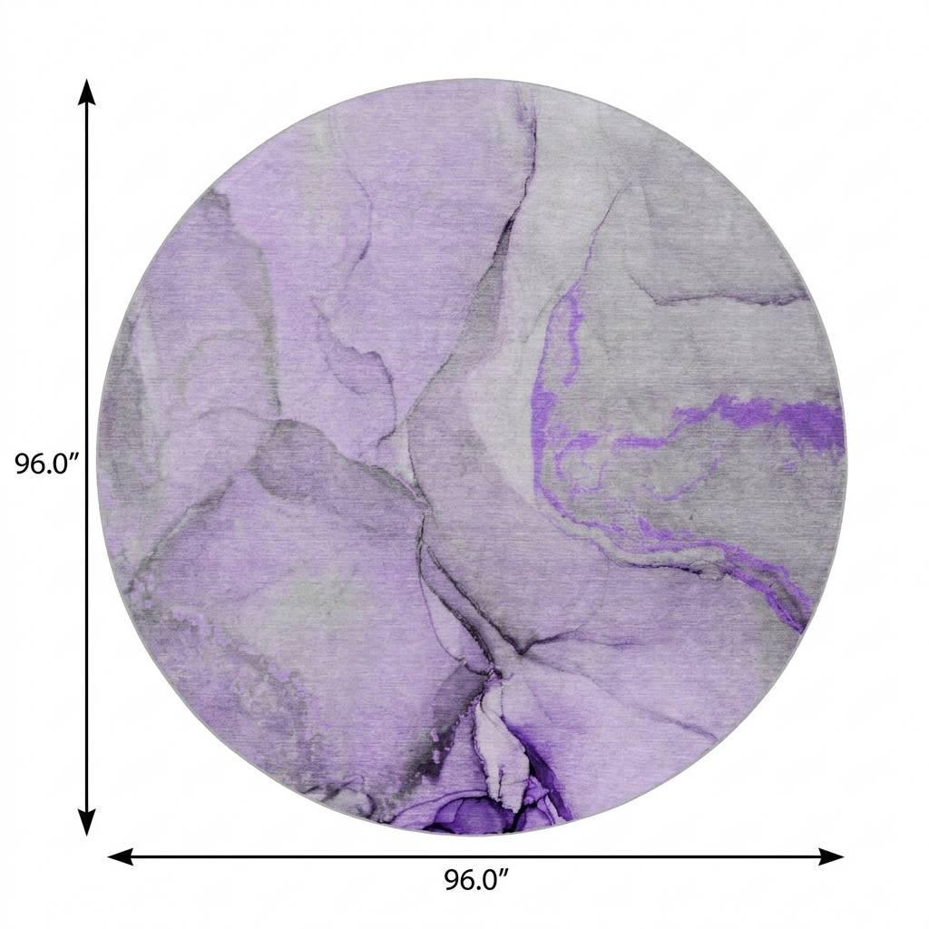 8' Purple And Lilac Abstract Shag Washable Round Rug With UV Protection - HomeRoots - Flyclothing LLC