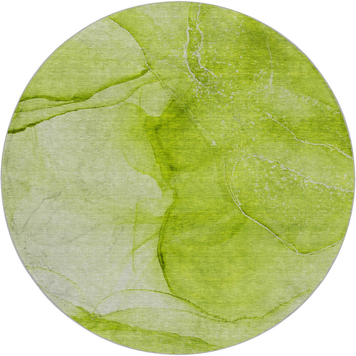 8' Green And Lime Green Abstract Shag Washable Round Rug With UV Protection - HomeRoots - Flyclothing LLC