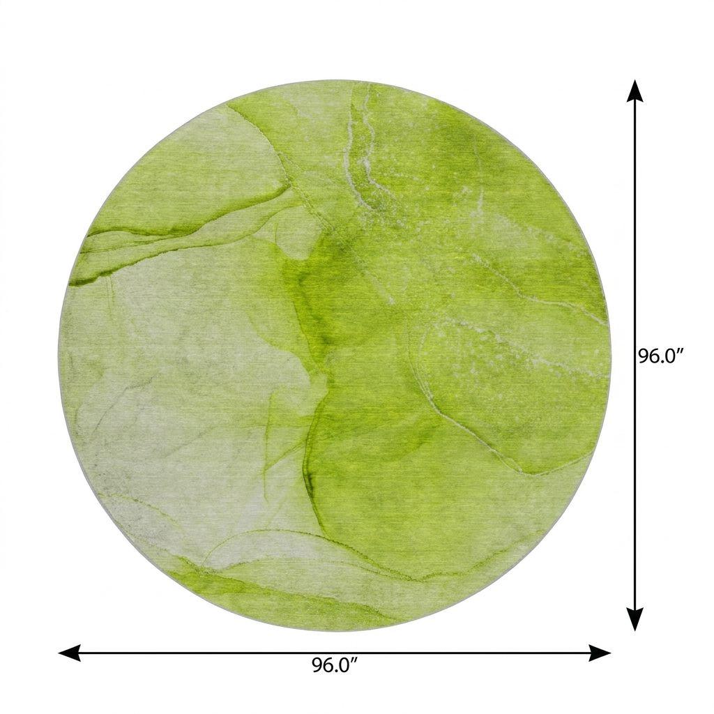 8' Green And Lime Green Abstract Shag Washable Round Rug With UV Protection - HomeRoots - Flyclothing LLC