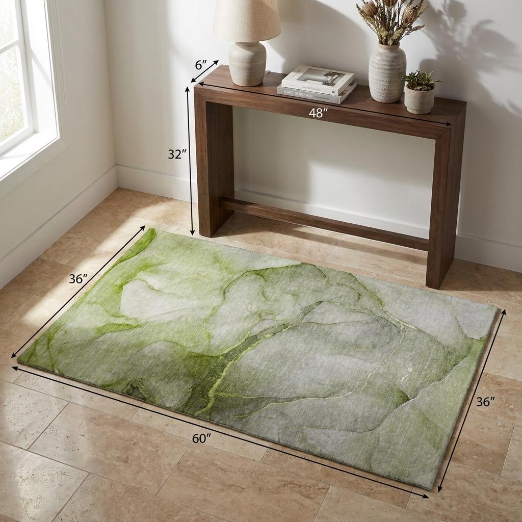 3' X 5' Olive Green And Green Abstract Shag Washable Area Rug With UV Protection - HomeRoots - Flyclothing LLC