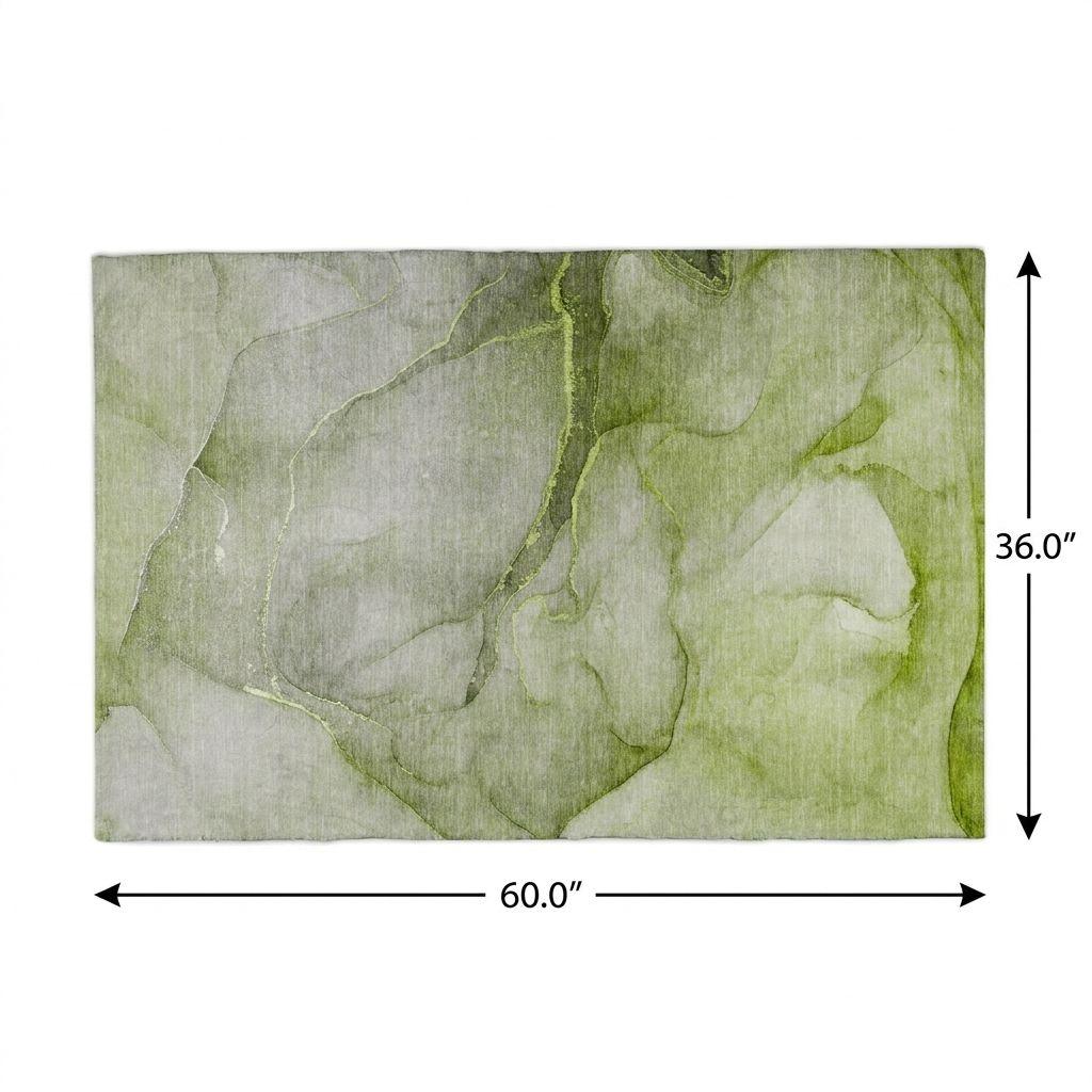 3' X 5' Olive Green And Green Abstract Shag Washable Area Rug With UV Protection - HomeRoots - Flyclothing LLC