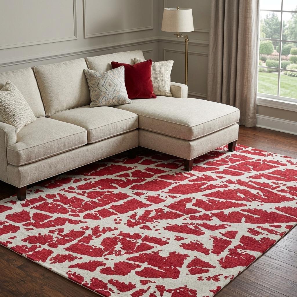 9' X 12' Red And Ivory Geometric Shag Washable Area Rug With UV Protection - HomeRoots - Flyclothing LLC